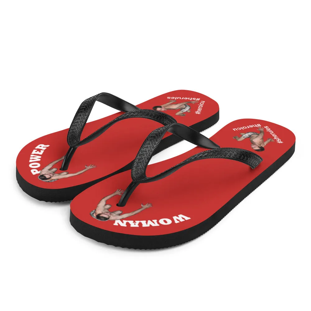 Woman Power Fabric Top Flip Flop Sandal Has Men Bow To Your Toes Red Color with White Letters (NEW 2023-04)