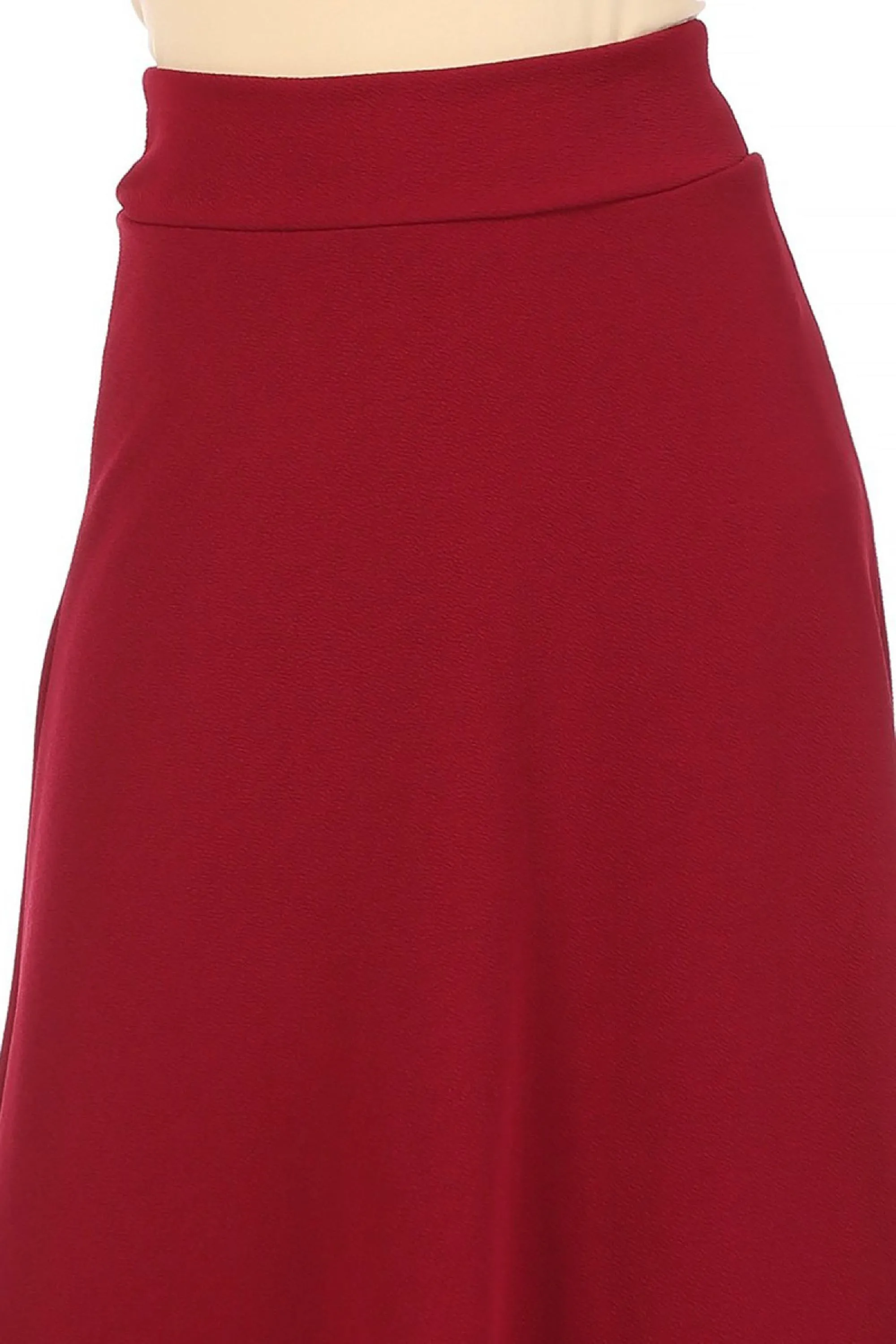 Women's Casual Solid High Waisted Flare A-line Midi Skirt with Elastic Waistband