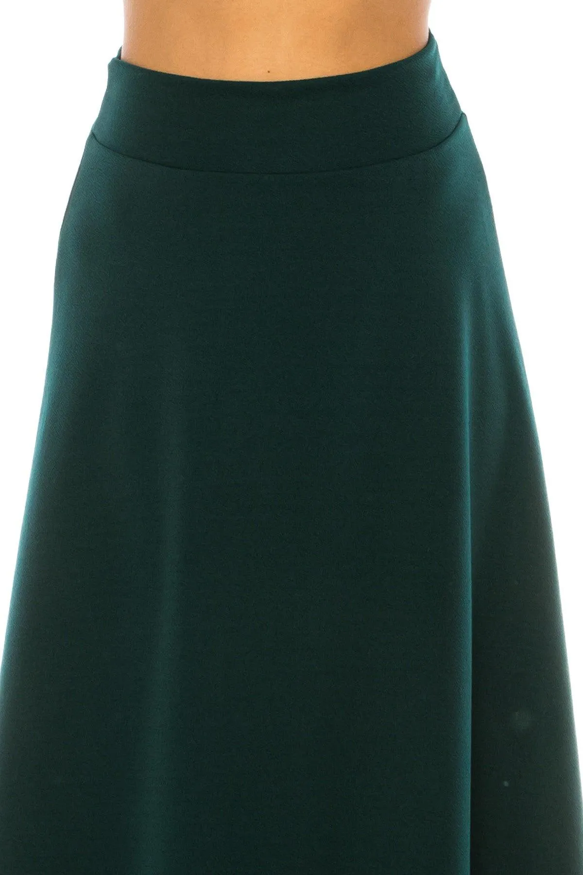 Women's Casual Solid High Waisted Flare A-line Midi Skirt with Elastic Waistband