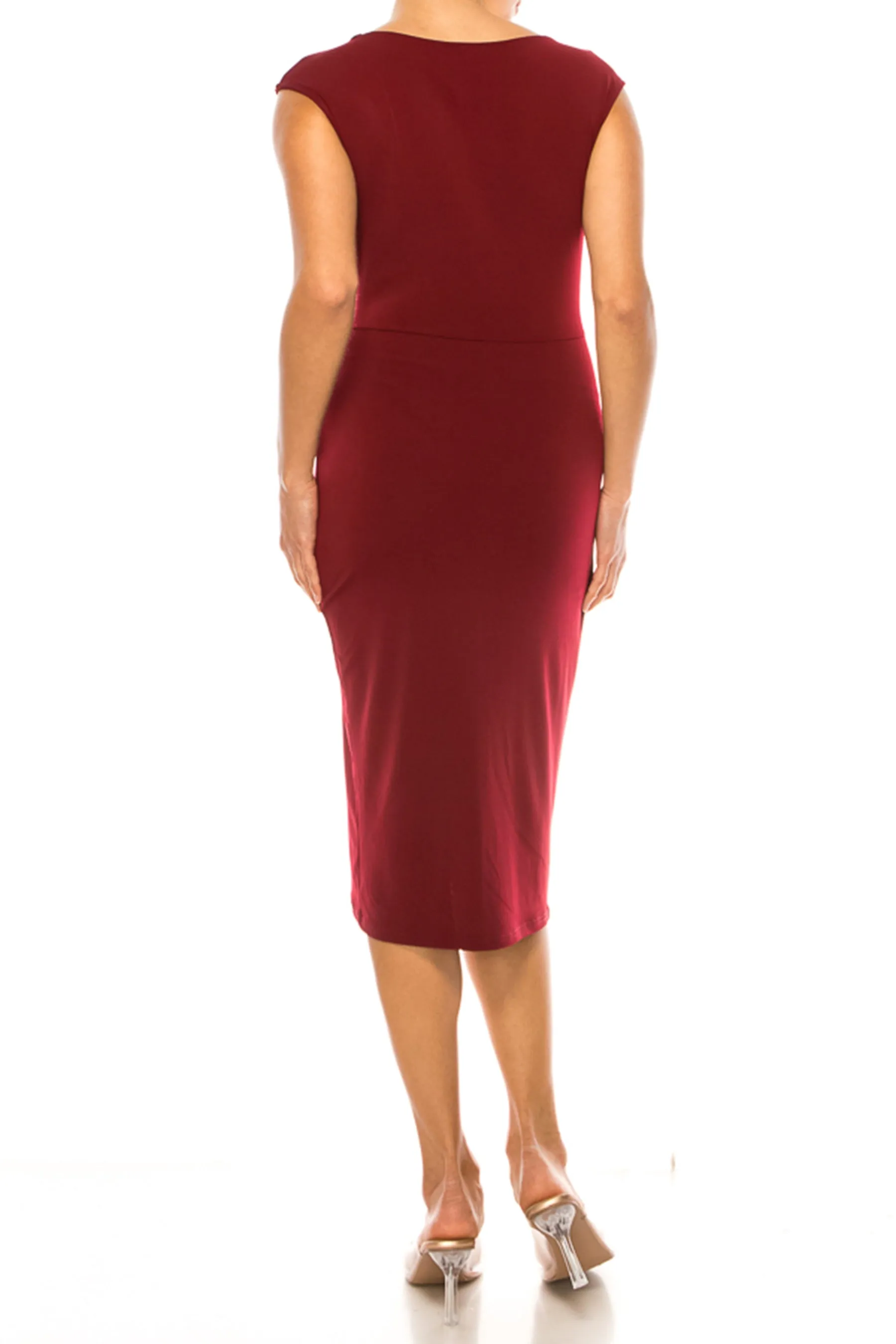 Women's Elegant Sleeveless Sheath Dress with Knife PleatsTulip Skirt Front Sash Detail