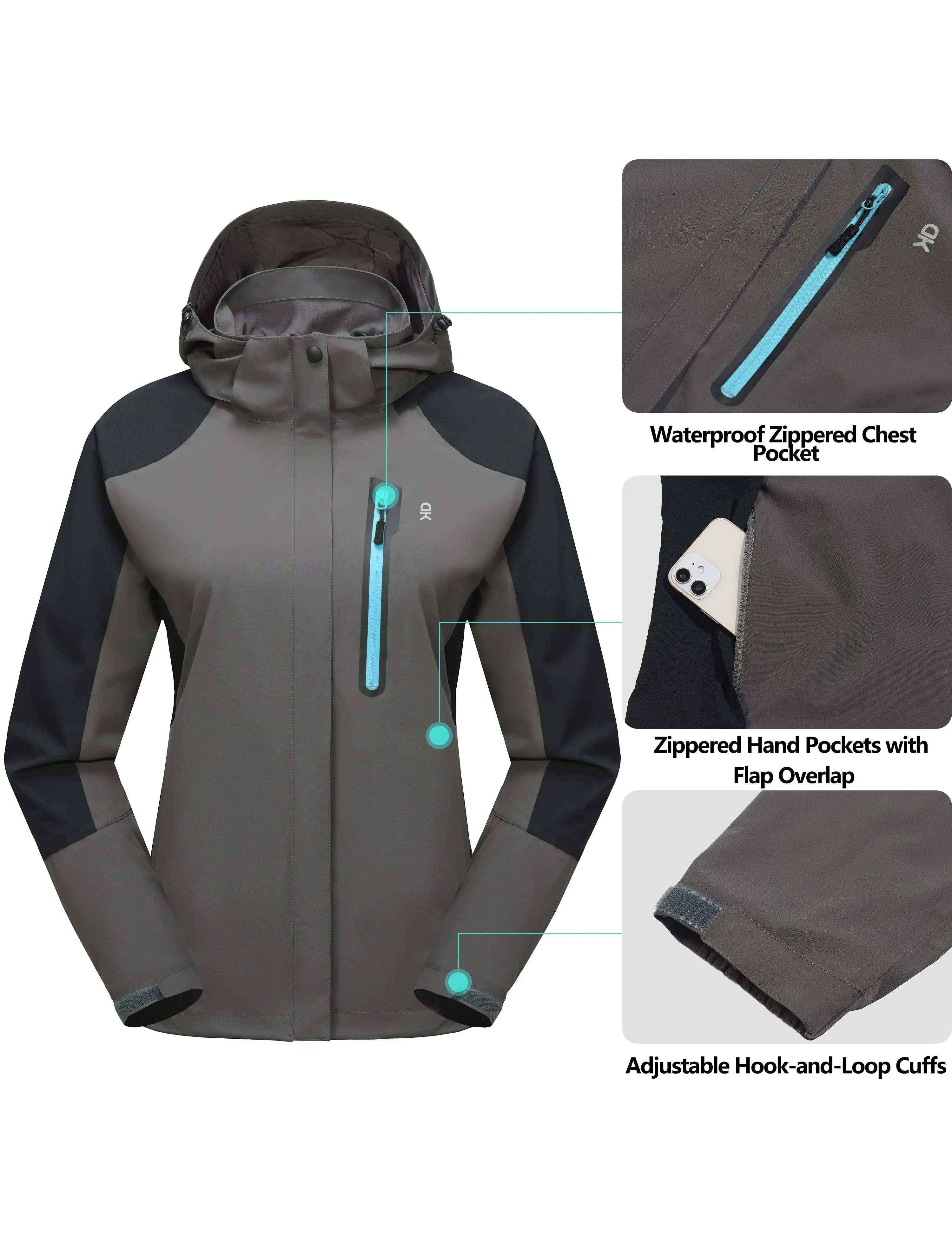 Women's Waterproof Hiking Travel Shell Breathable Rain Jacket